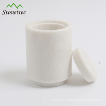 white marble storage container with lid for bathroom